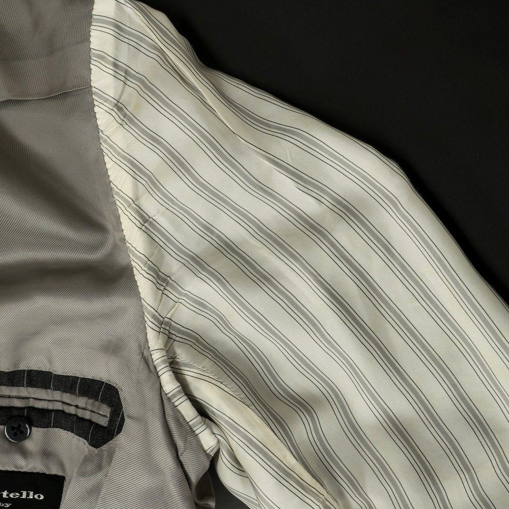 【中古】ビームスエフ BEAMS F Sartello by BEAMS ウール ストライプ 3つボタンスーツ ダークグレーxホワイト【 44 】【 状態ランクC 】【 メンズ 】