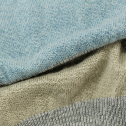 【中古】セッテフィーリ カシミア Settefili Cashmere 2点セット ハイゲージ カシミヤ クルーネック プルオーバーニット オリーブベージュ系xライトブルー【 44 】【 状態ランクD 】【 メンズ 】