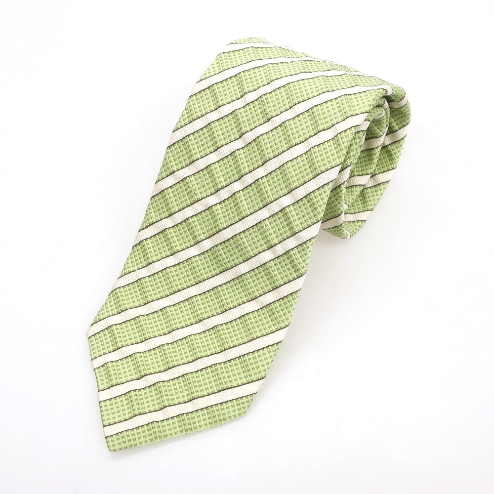【中古】ジョルジオアルマーニ GIORGIO ARMANI 三つ折り シルク ストライプ柄ネクタイ ライトグリーン【 状態ランクC 】【 メンズ 】 [EPD]