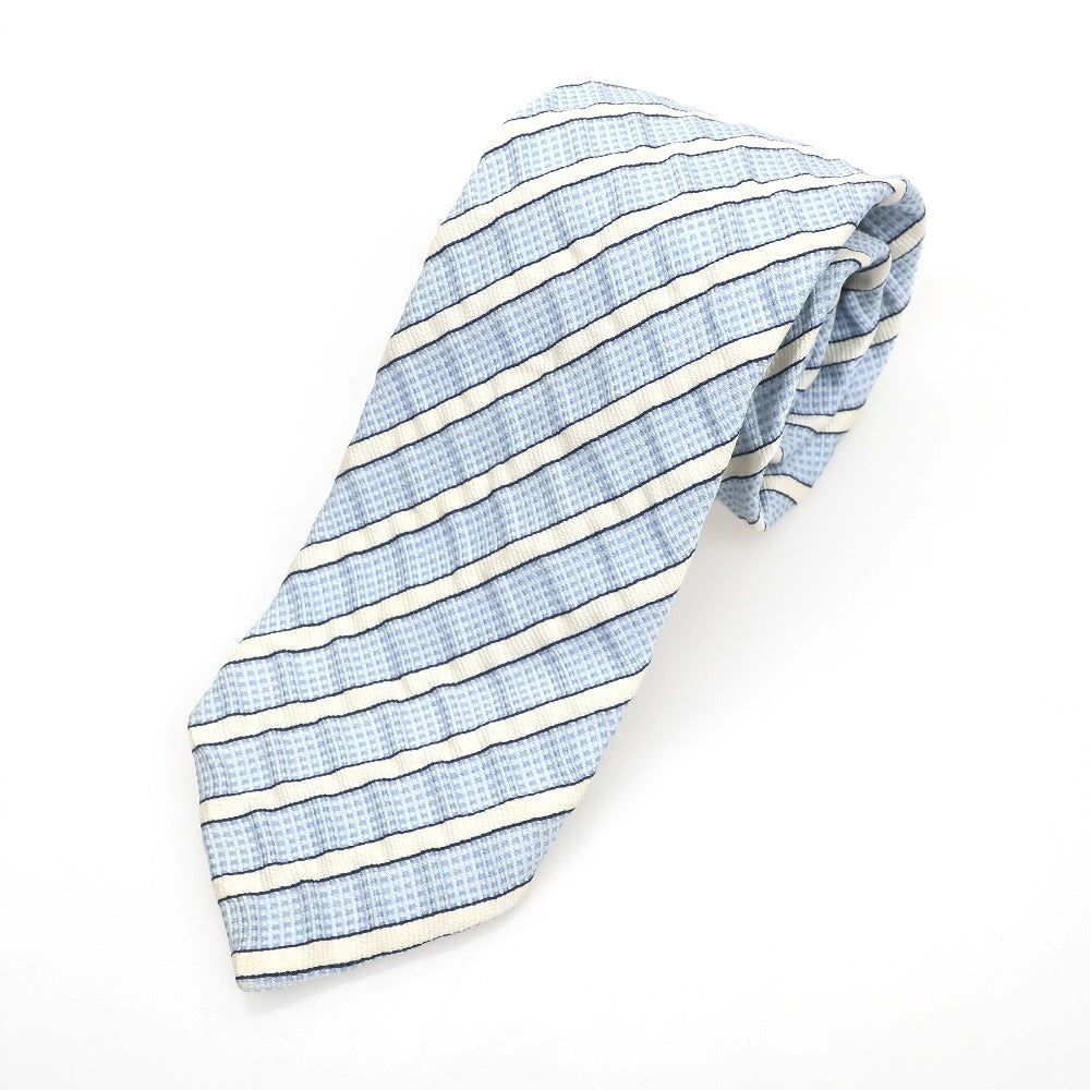 【中古】ジョルジオアルマーニ GIORGIO ARMANI 三つ折り シルク ストライプ柄ネクタイ ライトブルー【 状態ランクC 】【 メンズ 】 [EPD]
