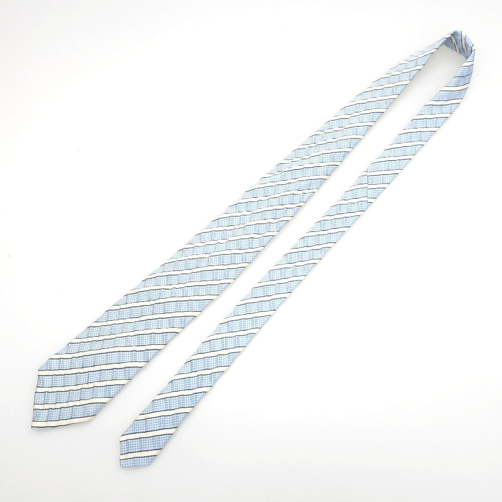 【中古】ジョルジオアルマーニ GIORGIO ARMANI 三つ折り シルク ストライプ柄ネクタイ ライトブルー【 状態ランクC 】【 メンズ 】 [EPD]