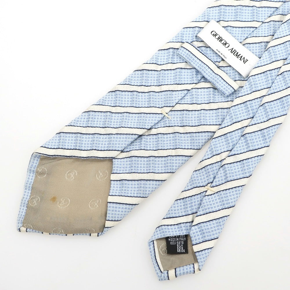 【中古】ジョルジオアルマーニ GIORGIO ARMANI 三つ折り シルク ストライプ柄ネクタイ ライトブルー【 状態ランクC 】【 メンズ 】 [EPD]