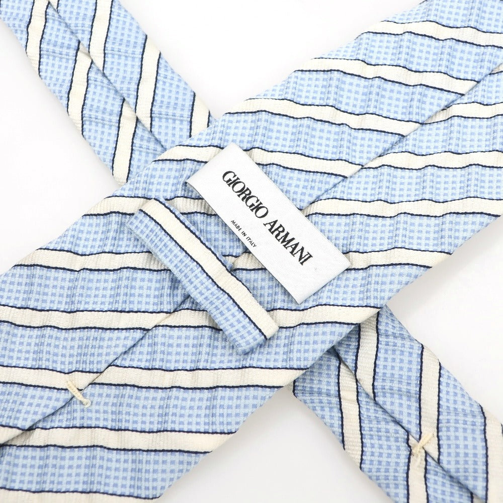 【中古】ジョルジオアルマーニ GIORGIO ARMANI 三つ折り シルク ストライプ柄ネクタイ ライトブルー【 状態ランクC 】【 メンズ 】 [EPD]