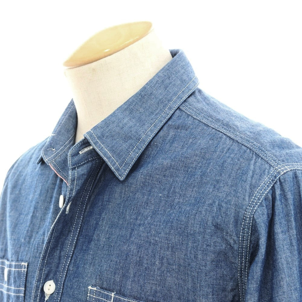 【中古】モモタロウ ジーンズ MOMOTARO JEANS コットン シャンブレー カジュアルシャツ ブルー【 S 】【 状態ランクB 】【 メンズ 】