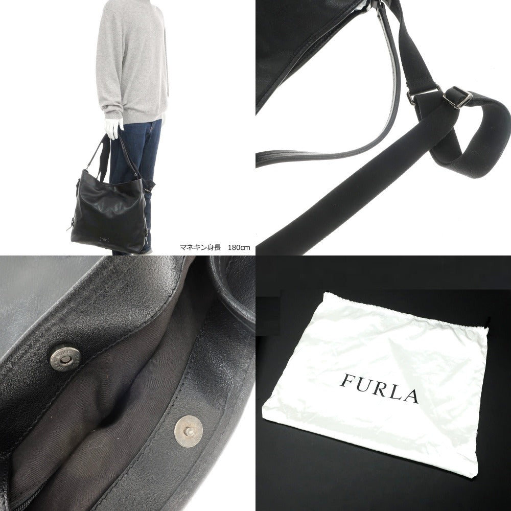 【中古】フルラ Furla レザー ショルダーバッグ ブラック【 状態ランクD 】【 メンズ 】[EPD]