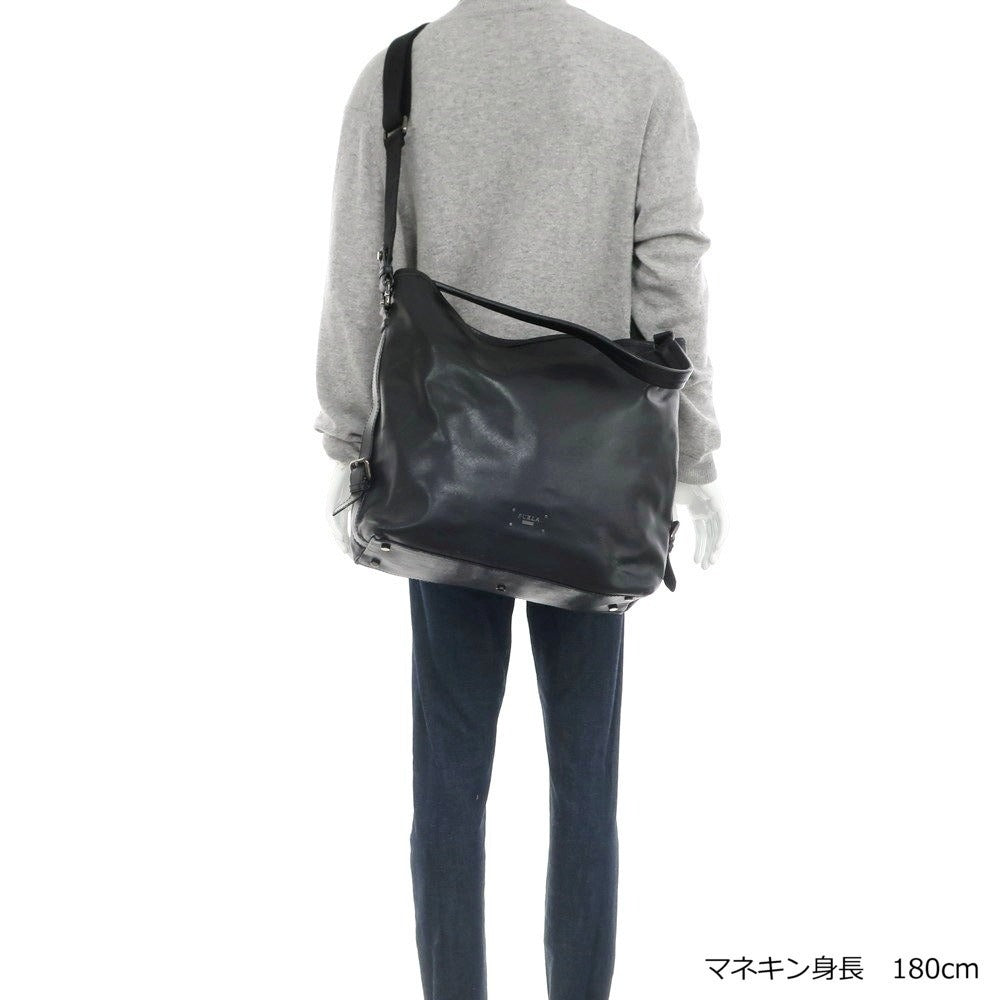 【中古】フルラ Furla レザー ショルダーバッグ ブラック【 状態ランクD 】【 メンズ 】[EPD]