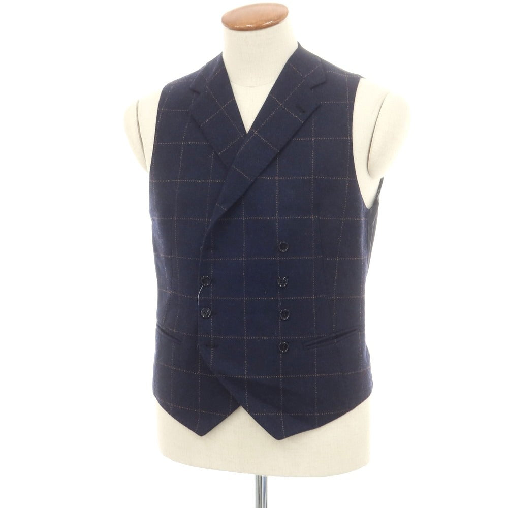 【中古】タリアトーレ TAGLIATORE ウールカシミヤ チェック ダブルジレ ベスト ネイビー【 46 】【 状態ランクB 】【 メンズ 】