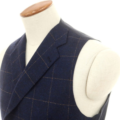 【中古】タリアトーレ TAGLIATORE ウールカシミヤ チェック ダブルジレ ベスト ネイビー【 46 】【 状態ランクB 】【 メンズ 】