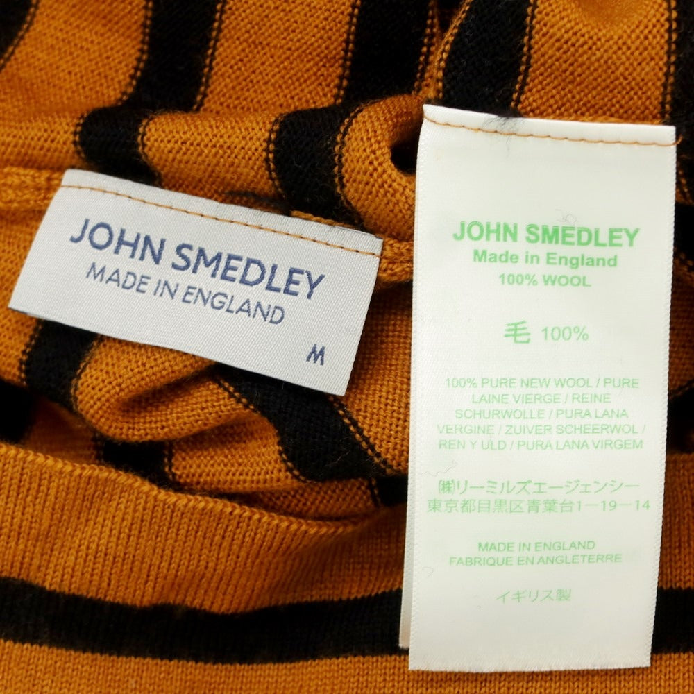 【中古】ジョンスメドレー JOHN SMEDLEY ハイゲージ ウール ボーダー タートルネック プルオーバーニット ダークオレンジxブラック【 M 】【 状態ランクC 】【 メンズ 】