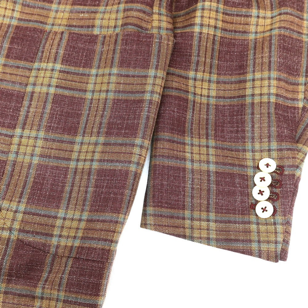 【中古】イザイア ISAIA CORTINA チェック ダブルジャケット ダークボルドーxベージュ【 46 】【 状態ランクA 】【 メンズ 】