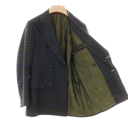 【中古】イザイア ISAIA CORTINA ウールカシミヤ チェック ダブルジャケット グリーンxネイビー【 44 】【 状態ランクA 】【 メンズ 】