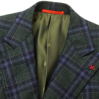 【中古】イザイア ISAIA CORTINA ウールカシミヤ チェック ダブルジャケット グリーンxネイビー【 44 】【 状態ランクA 】【 メンズ 】