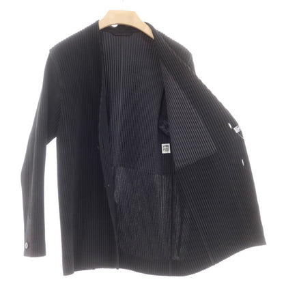 【中古】オム プリッセ イッセイミヤケ HOMME PLISSE ISSEY MIYAKE 2024年秋冬 プリーツ加工 ノーカラージャケット ブラック【 表記なし（L位） 】【 状態ランクA 】【 メンズ 】