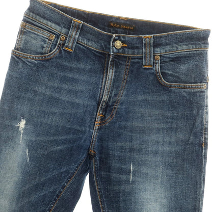 【中古】ヌーディージーンズ Nudie Jeans ダメージ＆リペア加工 ストレッチ コットン ジーンズ デニムパンツ ネイビー【 30 】【 状態ランクB 】【 メンズ 】