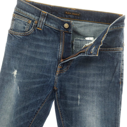 【中古】ヌーディージーンズ Nudie Jeans ダメージ＆リペア加工 ストレッチ コットン ジーンズ デニムパンツ ネイビー【 30 】【 状態ランクB 】【 メンズ 】