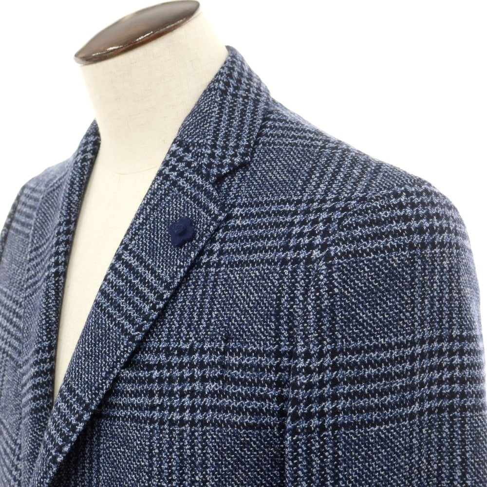 【中古】ラルディーニ LARDINI ウール チェック テーラードジャケット ブルーxネイビー【 52 】【 状態ランクB 】【 メンズ 】