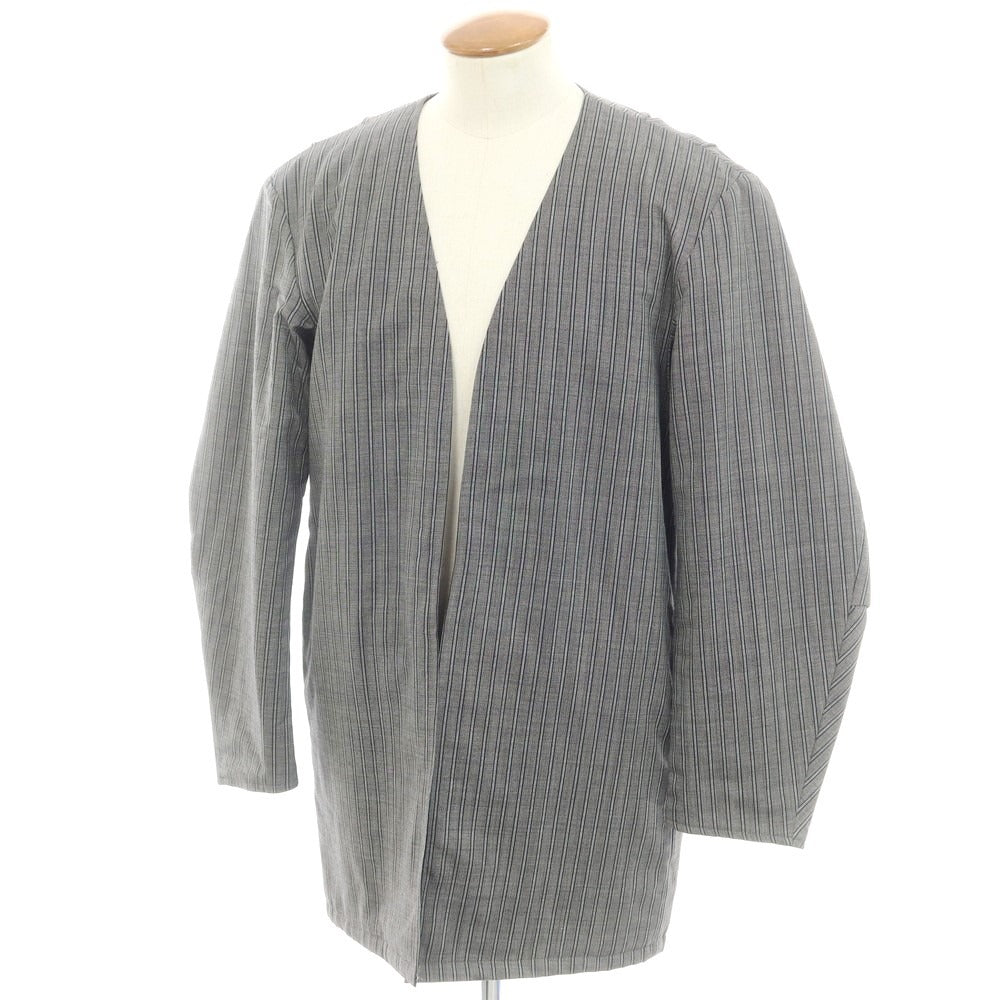 【中古】リパーパス RE-PURPOSE ウール 中綿 ストライプ ノーカラーコート グレー【サイズM】【 状態ランクB 】【 メンズ 】 [EPD]