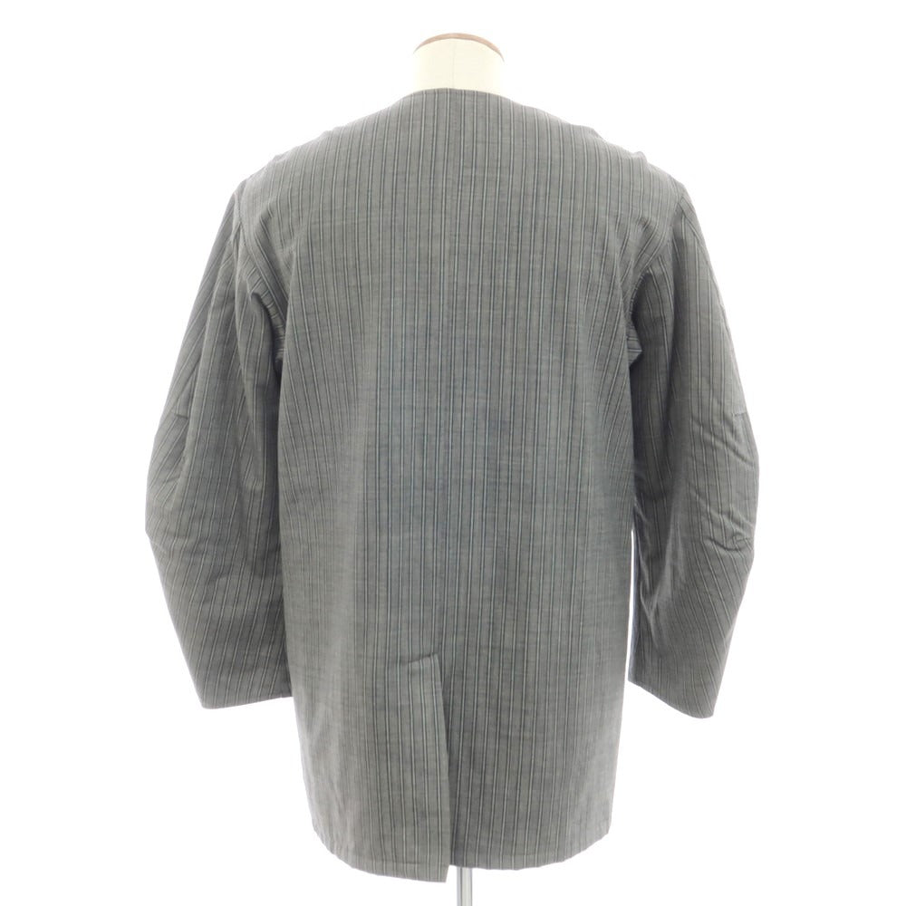 【中古】リパーパス RE-PURPOSE ウール 中綿 ストライプ ノーカラーコート グレー【サイズM】【 状態ランクB 】【 メンズ 】 [EPD]