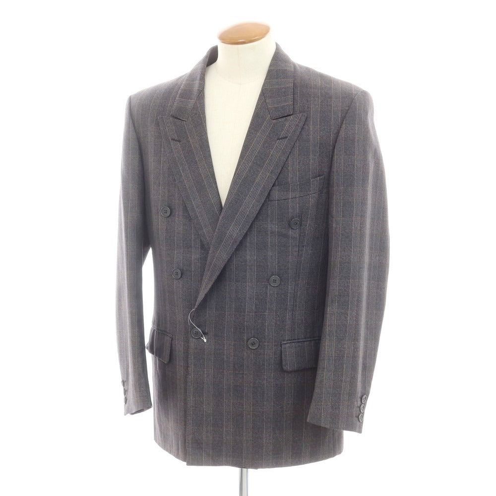 【中古】イヴサンローラン YVES SAINT LAURENT ウール チェック テーラードジャケット ダークグレー【サイズ表記なし（M位）】【 状態ランクD 】【 メンズ 】 [EPD]