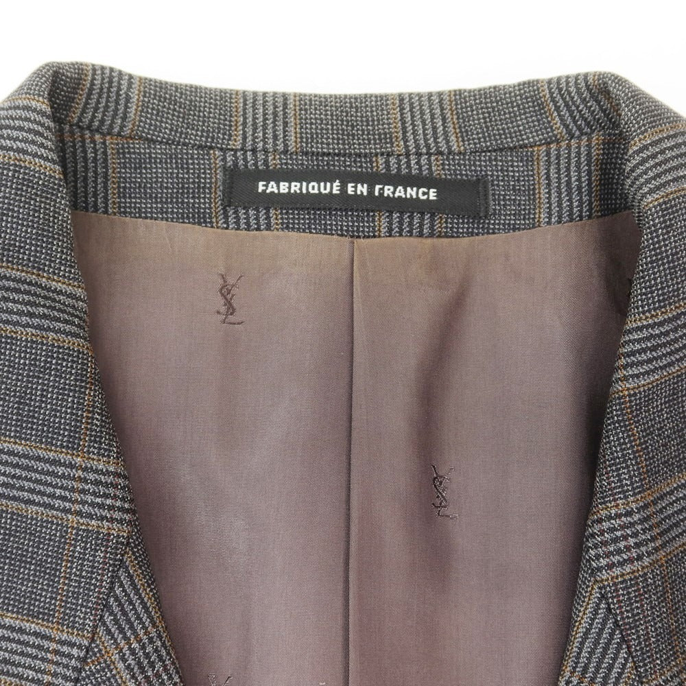 【中古】イヴサンローラン YVES SAINT LAURENT ウール チェック テーラードジャケット ダークグレー【サイズ表記なし（M位）】【 状態ランクD 】【 メンズ 】 [EPD]