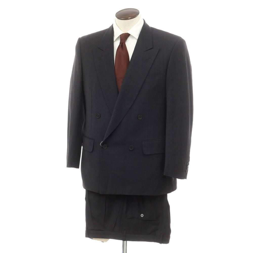 【中古】エルメネジルドゼニア Ermenegildo Zegna ウールカシミヤ チェック ダブルスーツ ダークネイビーxピンク【 50 】【 状態ランクD 】【 メンズ 】