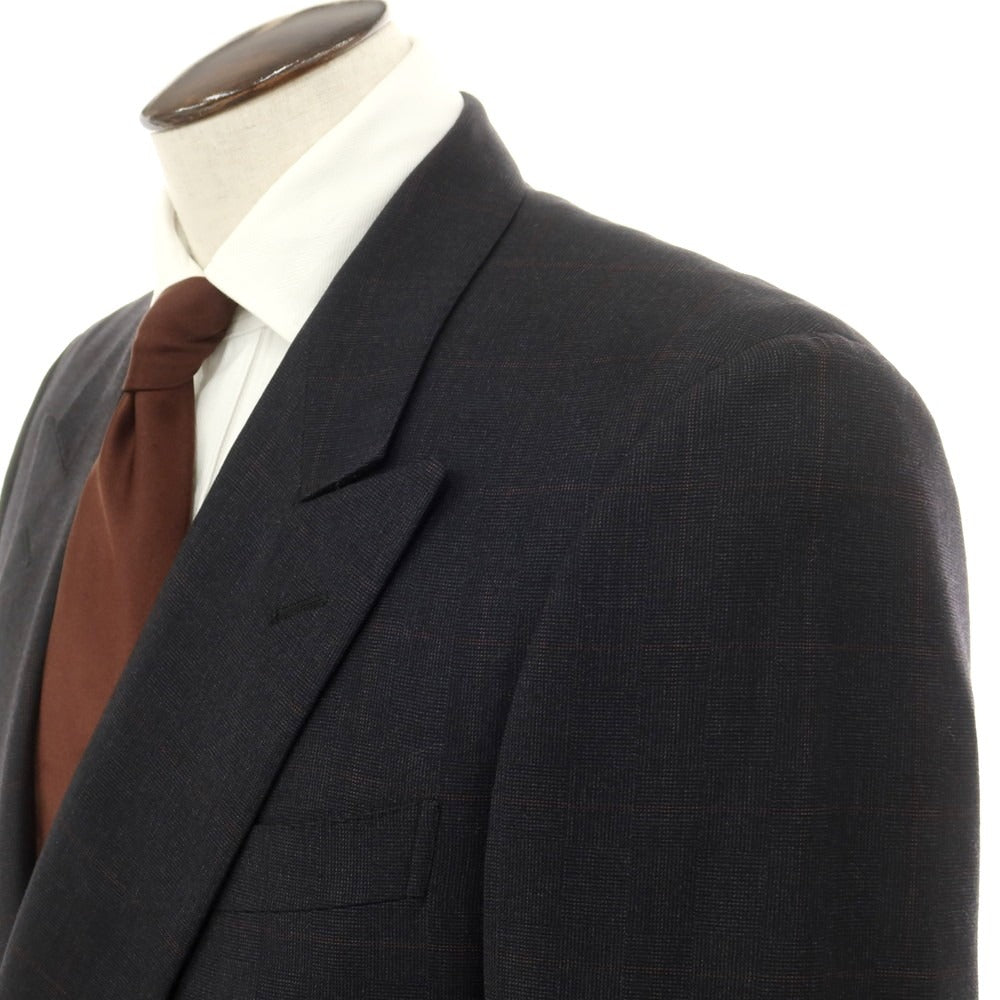 【中古】エルメネジルドゼニア Ermenegildo Zegna ウールカシミヤ チェック ダブルスーツ ダークネイビーxピンク【 50 】【 状態ランクD 】【 メンズ 】