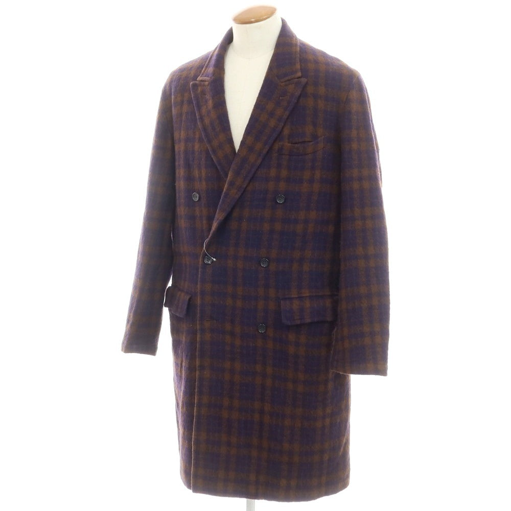 【中古】サイ Scye ウール チェック ダブルブレストコート ブラウンxネイビー【サイズ38】【 状態ランクB 】【 メンズ 】 [EPD]