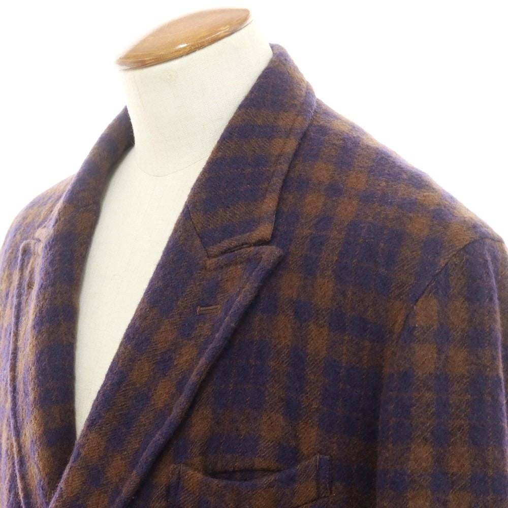 【中古】サイ Scye ウール チェック ダブルブレストコート ブラウンxネイビー【サイズ38】【 状態ランクB 】【 メンズ 】 [EPD]