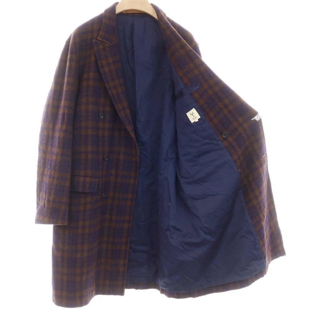 【中古】サイ Scye ウール チェック ダブルブレストコート ブラウンxネイビー【サイズ38】【 状態ランクB 】【 メンズ 】 [EPD]