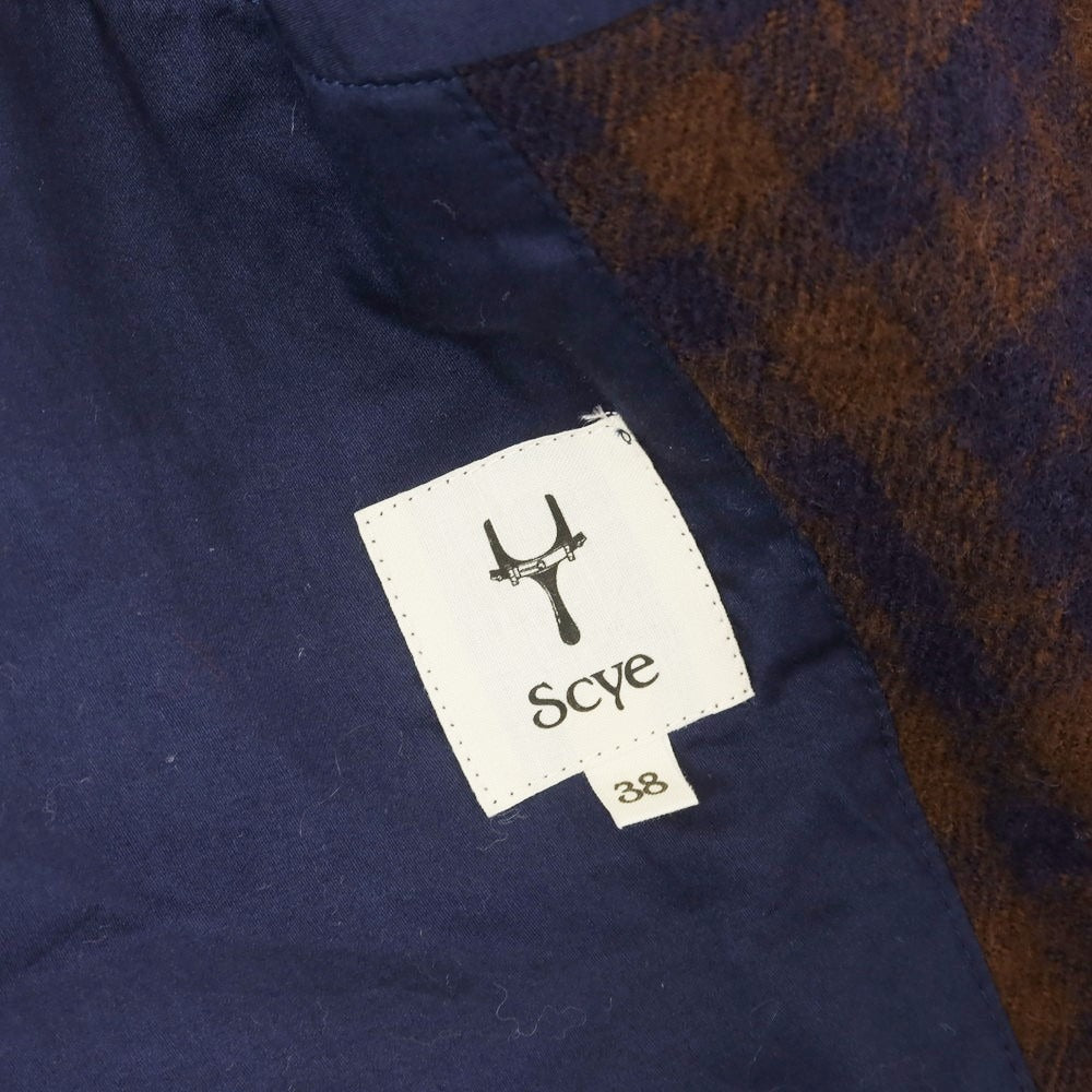 【中古】サイ Scye ウール チェック ダブルブレストコート ブラウンxネイビー【サイズ38】【 状態ランクB 】【 メンズ 】 [EPD]