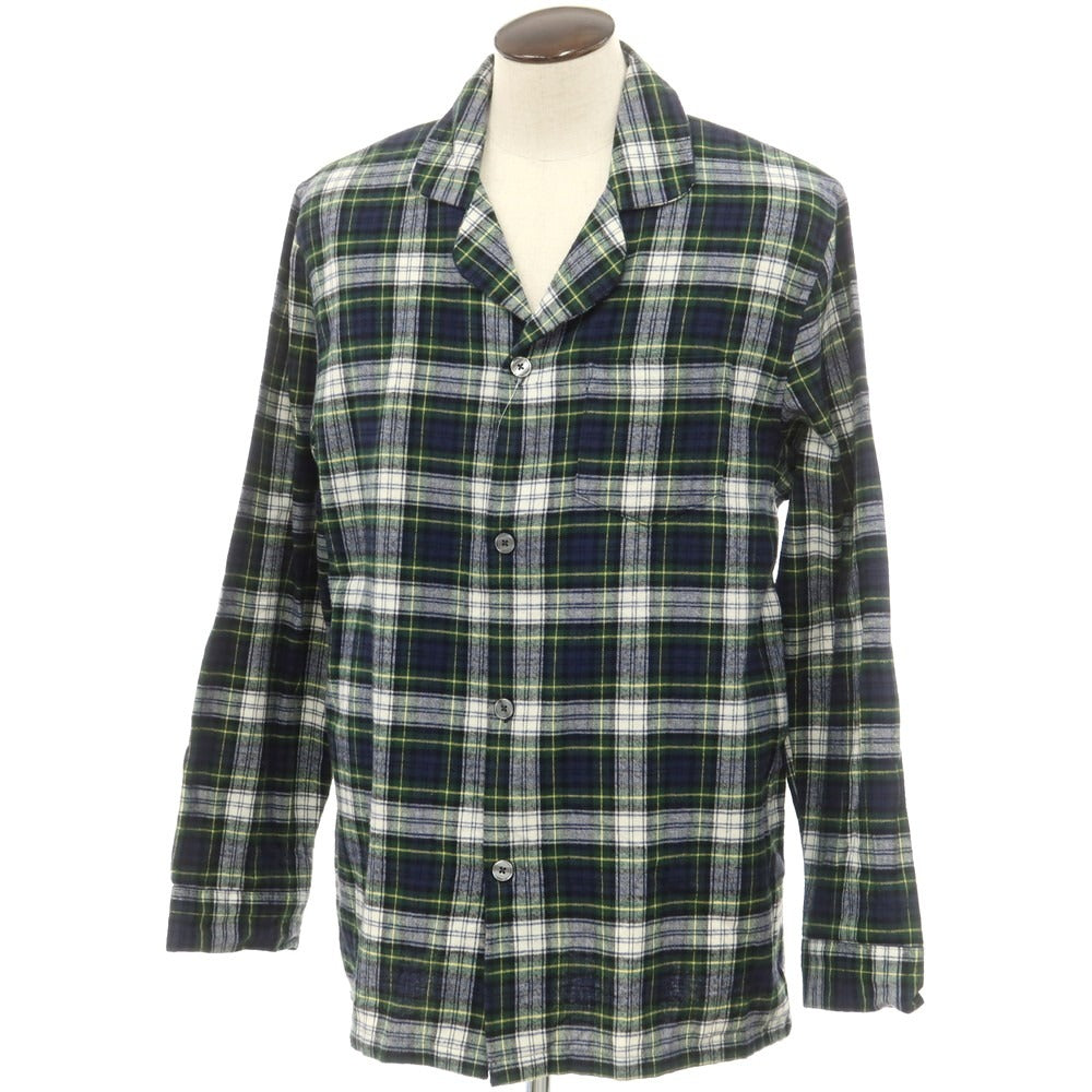 【中古】エルエルビーン L.L.Bean コットン フランネル チェック オープンカラー パジャマシャツ カジュアルシャツ グリーンxネイビー【サイズL】【 状態ランクB 】【 メンズ 】 [EPD]