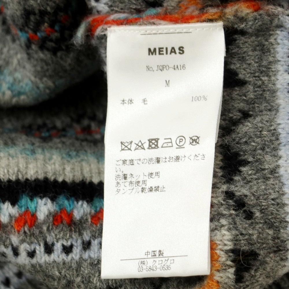 【中古】【未使用】メイアス MEIAS 2024年秋冬 ミドルゲージ ウール フェアアイル スタンドカラー ハーフジップ プルオーバーニット グレーxマルチカラー【サイズM】【 状態ランクS 】【 メンズ 】 [EPD]