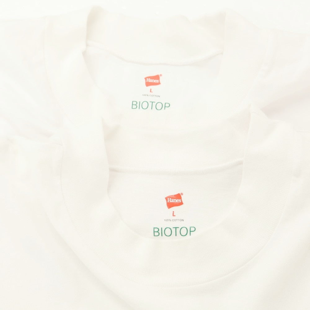 【中古】ヘインズ Hanes BIOTOP別注 2枚セット コットン モックネック 半袖Ｔシャツ ホワイト【 L 】【 状態ランクB 】【 メンズ 】