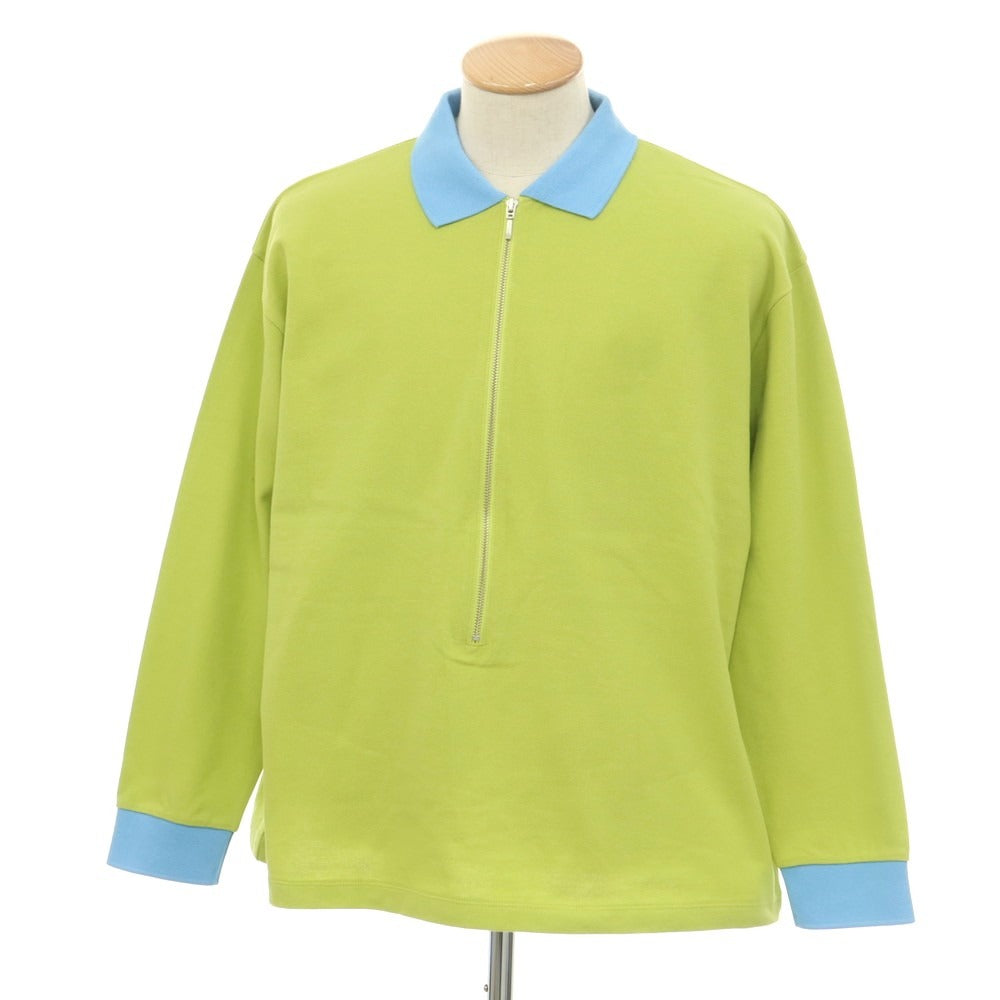 【中古】【未使用】リバーバレイト REVERBERATE ZIP LONG SLEEVE POLO コットン 鹿の子 ハーフジップ 長袖ポロシャツ ライトグリーンxライトブルー【 1 】【 状態ランクS 】【 メンズ 】