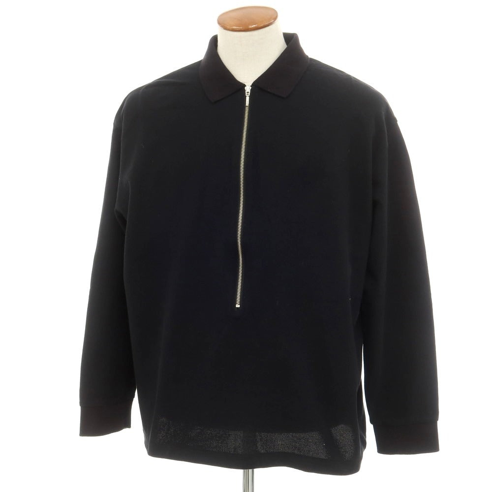 【中古】リバーバレイト REVERBERATE ZIP LONG SLEEVE POLO コットン 鹿の子 ハーフジップ 長袖ポロシャツ ブラック【 2 】【 状態ランクA 】【 メンズ 】