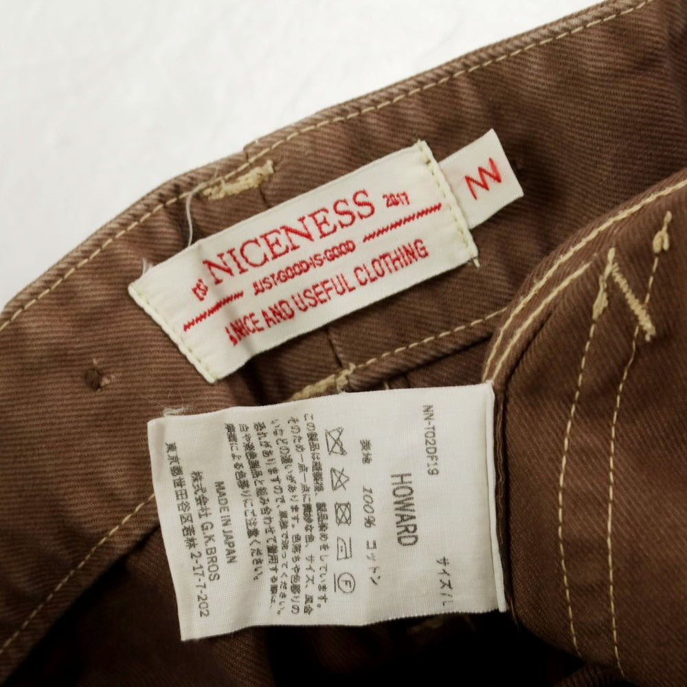 【中古】ナイスネス NICENESS ツイルコットン ワイド ワークパンツ ブラウン【 L 】【 状態ランクC 】【 メンズ 】