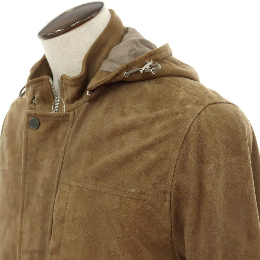 【中古】ハケットロンドン HACKETT LONDON ゴートスキンスエード フーデッド レザーブルゾン ブラウン系【 L 】【 状態ランクC 】【 メンズ 】