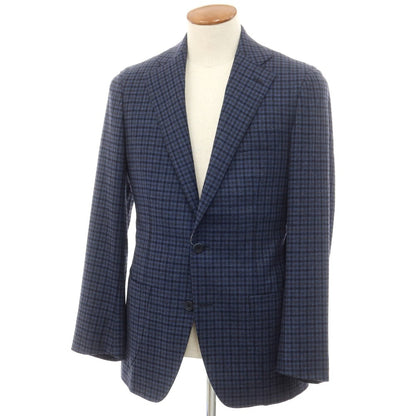 【中古】【未使用】トムスウィーニー THOM SWEENEY ウール チェック テーラードジャケット ライトネイビーxダークグレー【 48 】【 状態ランクS 】【 メンズ 】