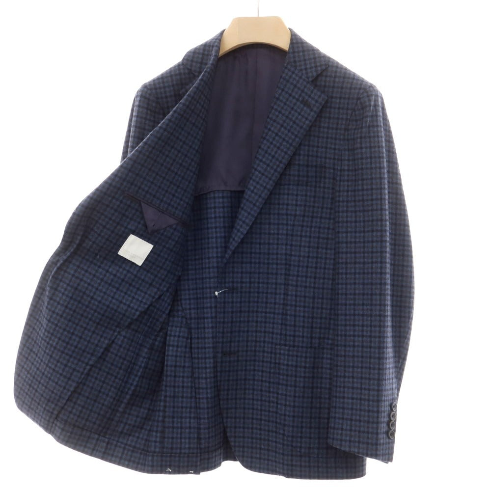 【中古】【未使用】トムスウィーニー THOM SWEENEY ウール チェック テーラードジャケット ライトネイビーxダークグレー【 48 】【 状態ランクS 】【 メンズ 】