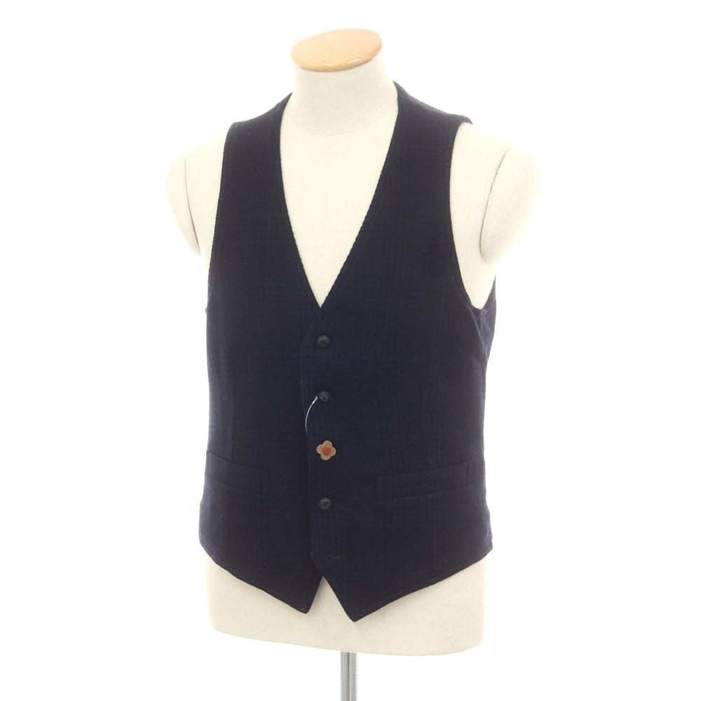 【中古】ラルディーニ LARDINI ウール チェック カジュアル系ジレ ベスト ネイビー【 44 】【 状態ランクB 】【 メンズ 】