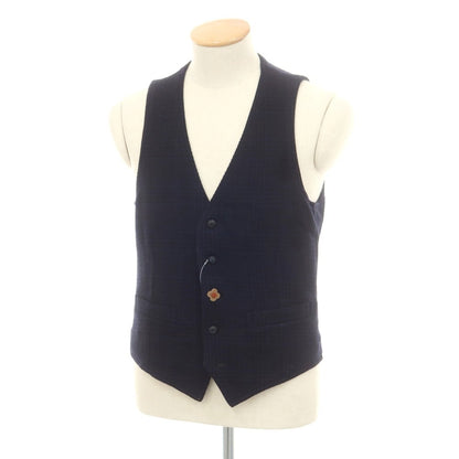 【中古】ラルディーニ LARDINI ウール チェック カジュアル系ジレ ベスト ネイビー【 44 】【 状態ランクB 】【 メンズ 】