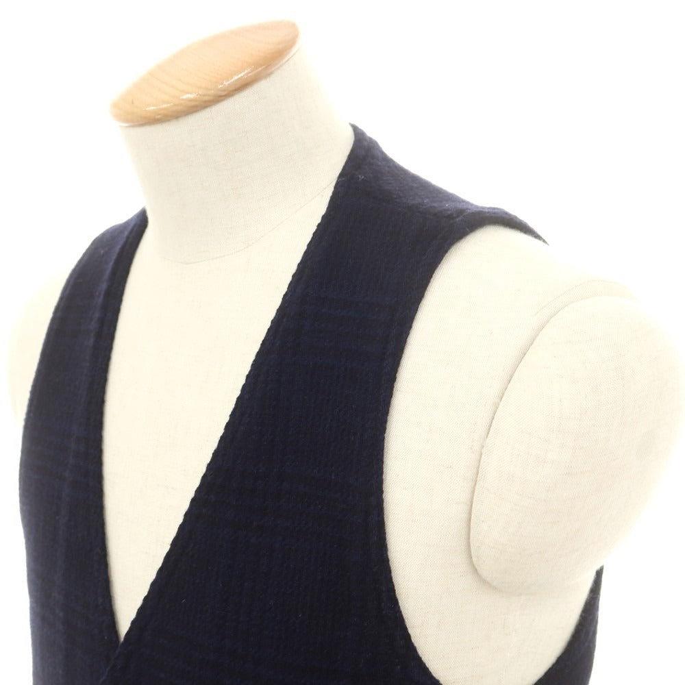 【中古】ラルディーニ LARDINI ウール チェック カジュアル系ジレ ベスト ネイビー【 44 】【 状態ランクB 】【 メンズ 】