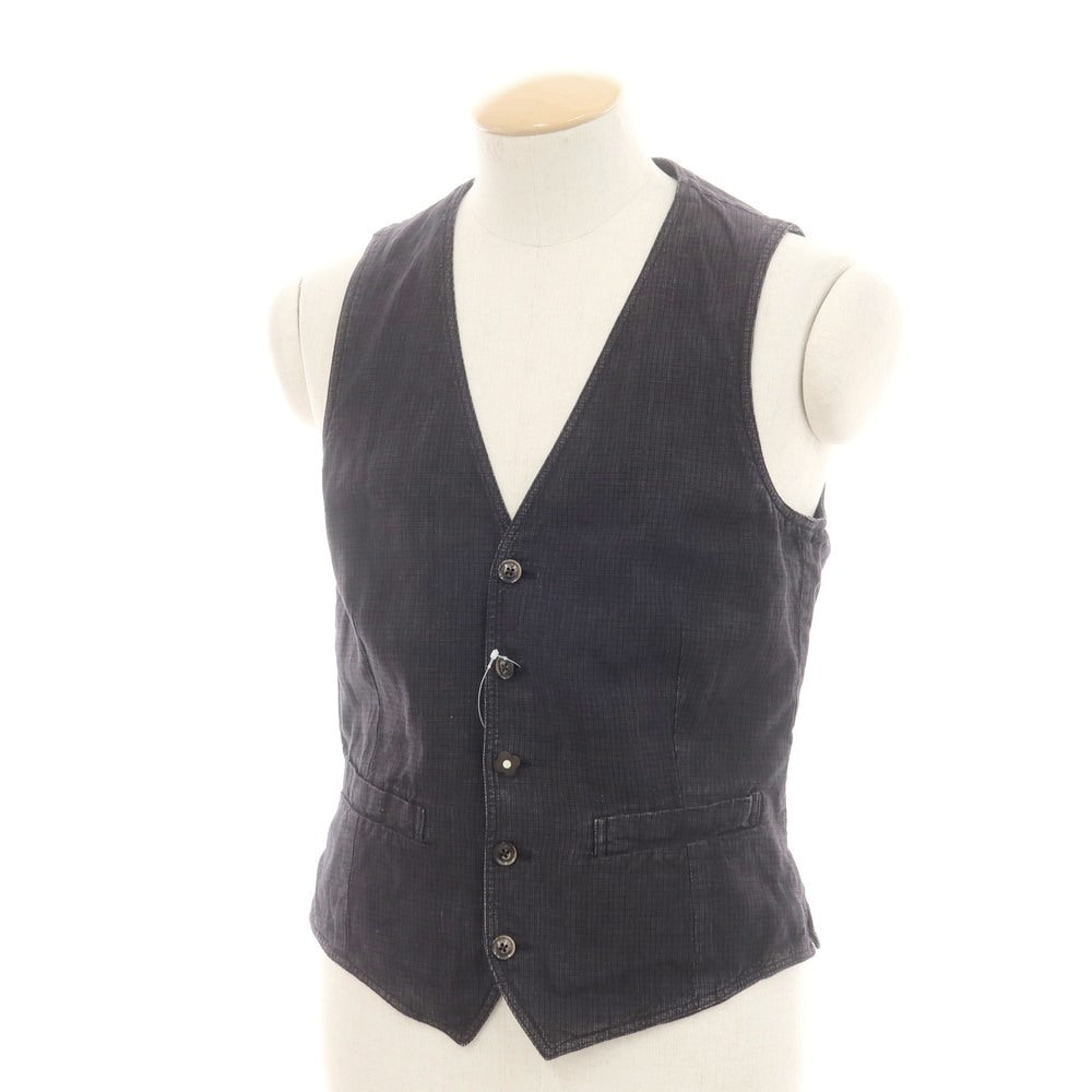 【中古】ラルディーニ LARDINI コットンリネン チェック ジレ ベスト ダークグレー【 44 】【 状態ランクC 】【 メンズ 】