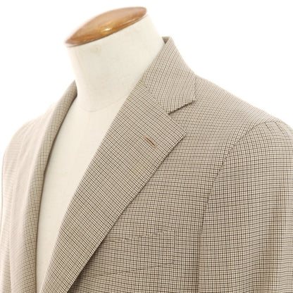 【中古】カルーゾ CARUSO ウール ガンクラブチェック 3つボタンスーツ ベージュxブラック【 48 Drop8 】【 状態ランクA 】【 メンズ 】