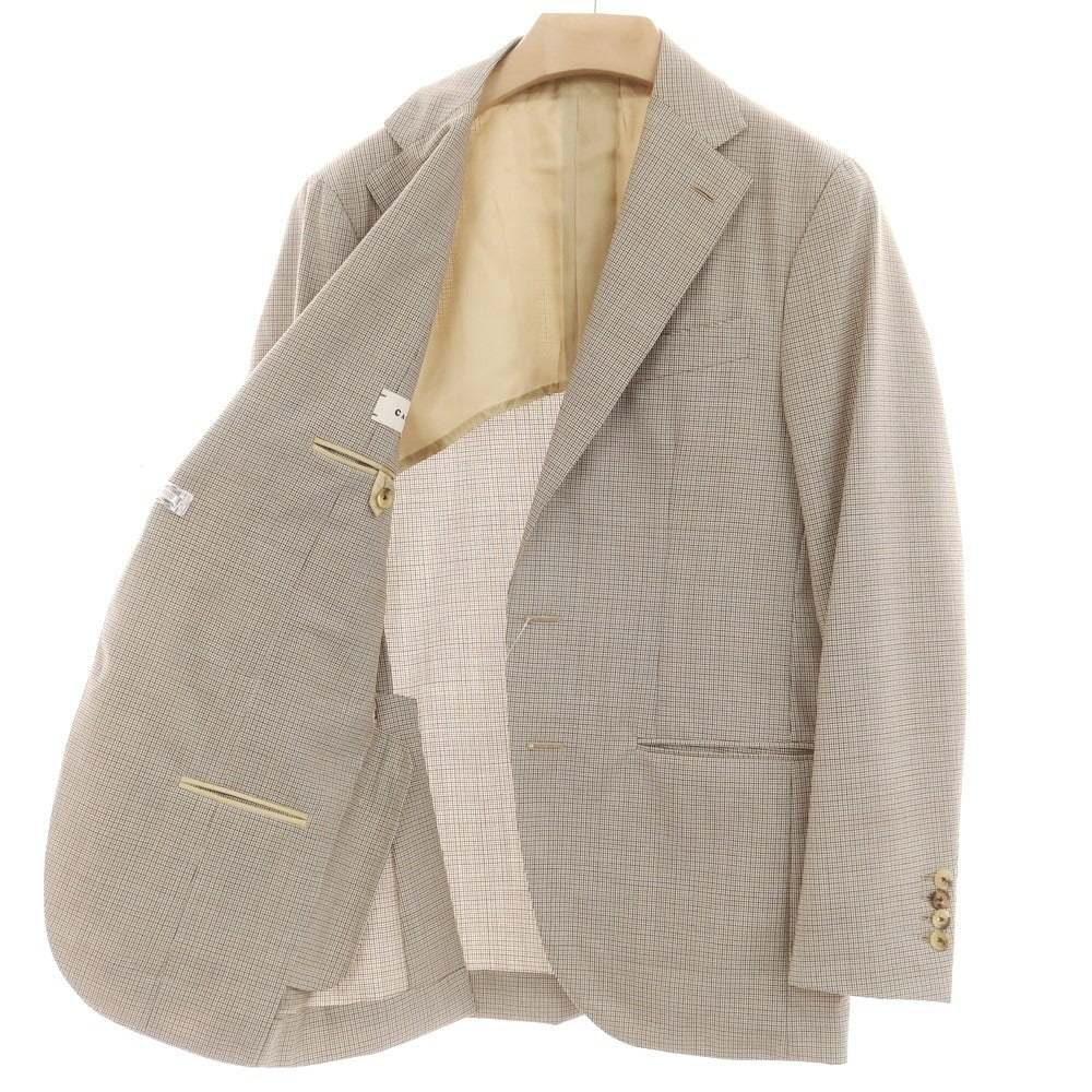 【中古】カルーゾ CARUSO ウール ガンクラブチェック 3つボタンスーツ ベージュxブラック【 48 Drop8 】【 状態ランクA 】【 メンズ 】