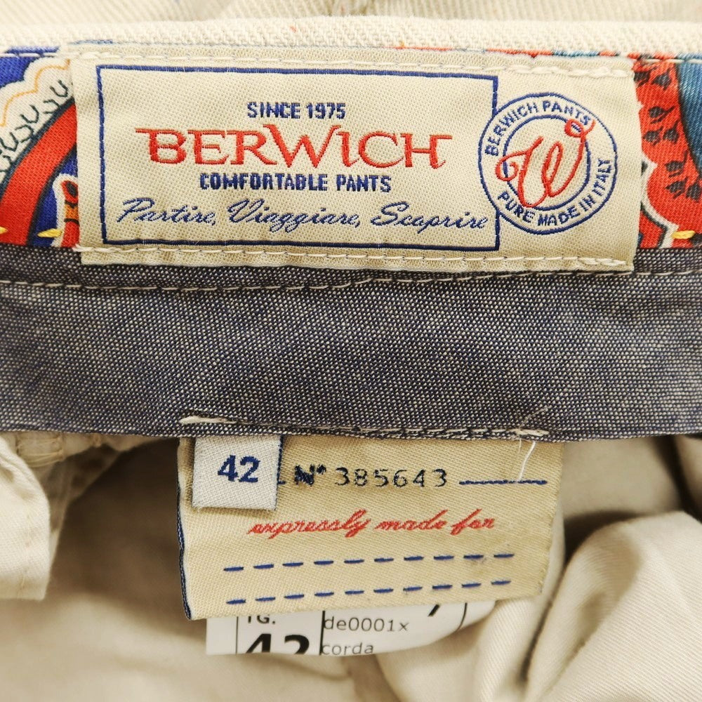 【中古】ベルウィッチ BERWICH ストレッチ コットン ポリエステル カジュアルスラックスパンツ ベージュ【サイズ42】【 状態ランクD 】【 メンズ 】[EPD]