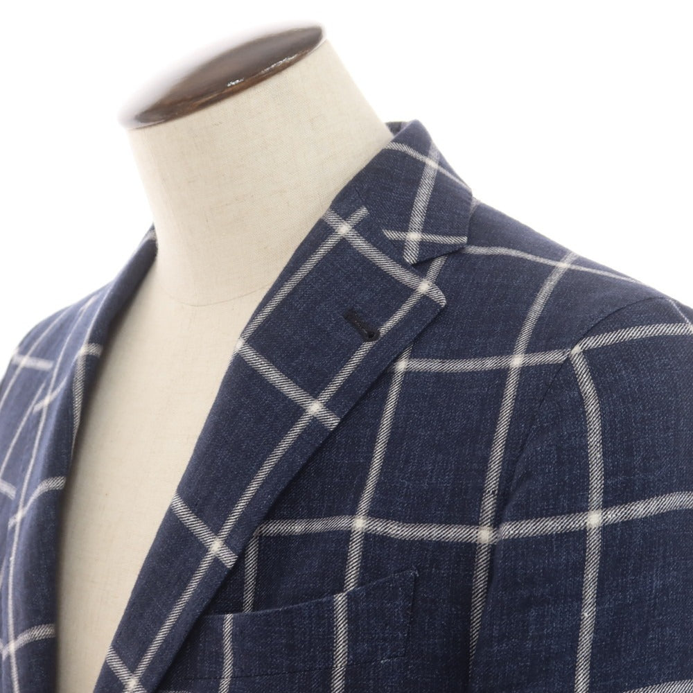 【中古】タリアトーレ TAGLIATORE リネン チェック テーラードジャケット ネイビーxホワイト【 48 】【 状態ランクC 】【 メンズ 】