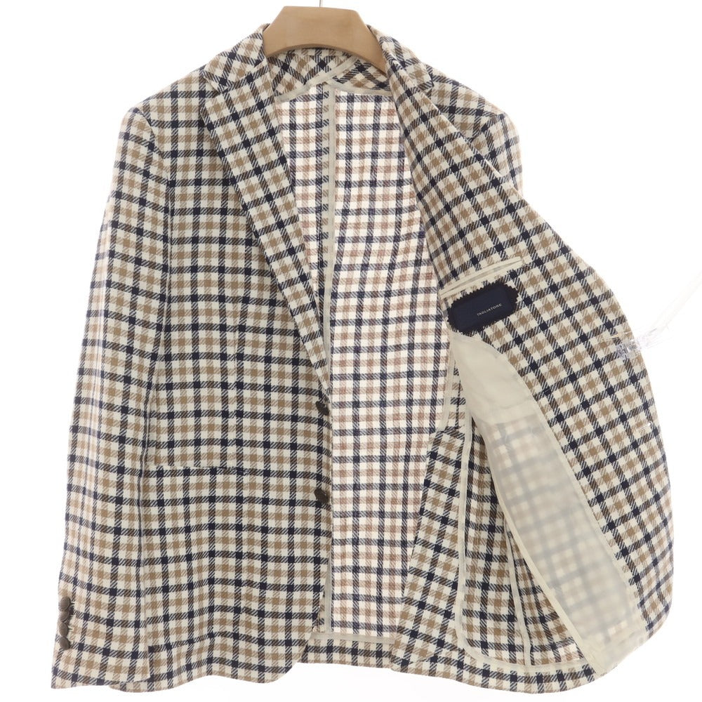 【中古】タリアトーレ TAGLIATORE リネンコットン チェック テーラードジャケット ホワイトxダークネイビー【 48 】【 状態ランクB 】【 メンズ 】