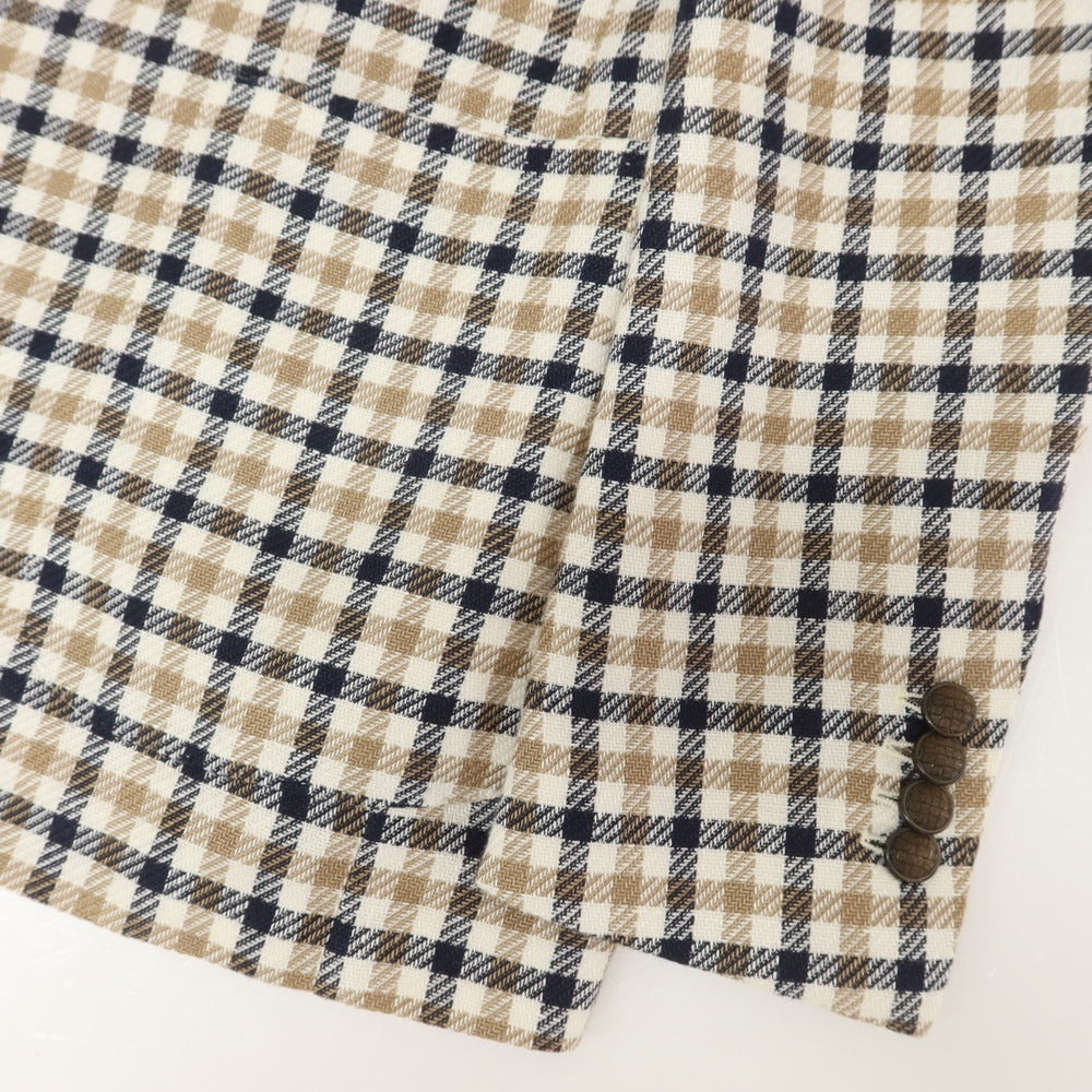 【中古】タリアトーレ TAGLIATORE リネンコットン チェック テーラードジャケット ホワイトxダークネイビー【 48 】【 状態ランクB 】【 メンズ 】