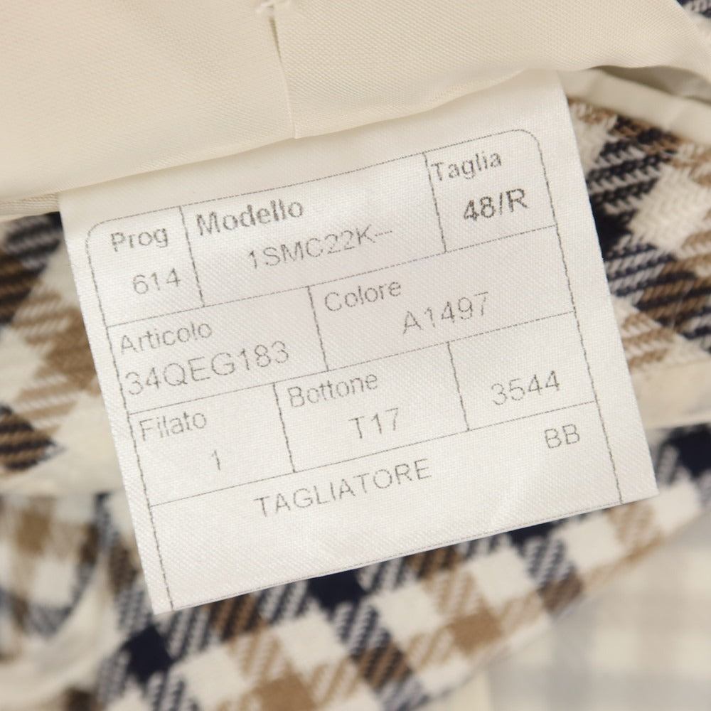 【中古】タリアトーレ TAGLIATORE リネンコットン チェック テーラードジャケット ホワイトxダークネイビー【 48 】【 状態ランクB 】【 メンズ 】